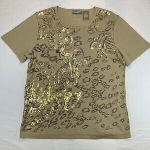 Jane Ashley Gold Metallic Leopard Print Cotton Vintage Y2K Women’s Top L